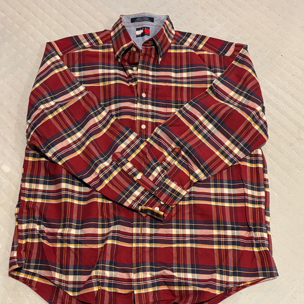 Bundle of 3 Tommy Hilfiger Men's Red and Yellow Plaid Shirts